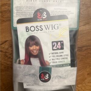 24" Boss Wig with Natural Bangs - Burgundy Ombre